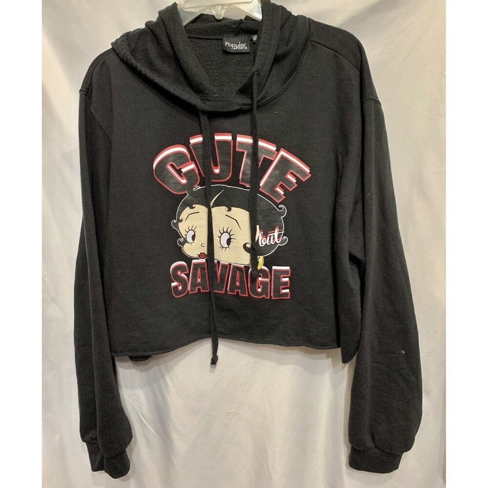 Betty Boop "Cute Savage" Hoodie Sweatshirt 1X Waistband Length Black